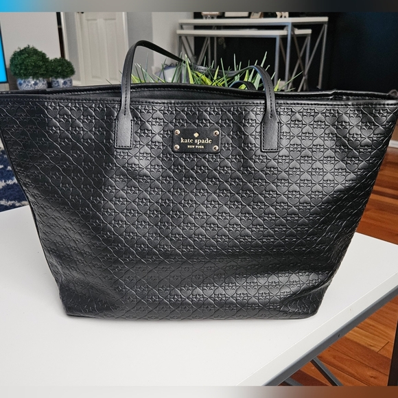 Kate Spade Embossed Black Leather Large Bag Tote  - Picture 3 of 15